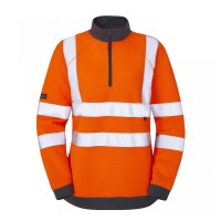 Leo Workwear Elberry Class 2 Hi-Vis Orange Women's 1/4 Zip Sweatshirt